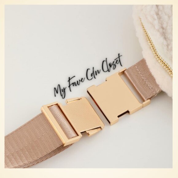 NEW Cream SHERPA Crossbody Belt Bag**ROSE GOLD buckles - Picture 4 of 7